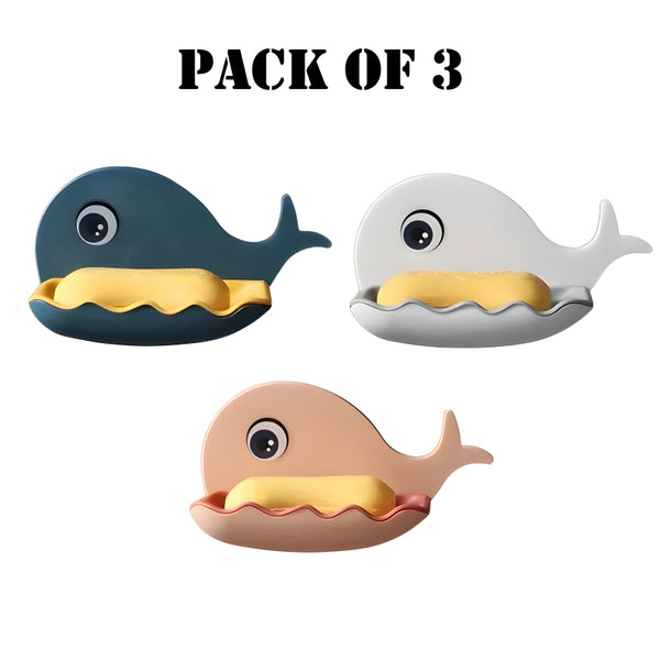 Pack Of 3 Fish-Shaped Double-Layer Adhesive Waterproof Soap Bar Holder Stand Rack For Bathroom, Shower, And Kitchen Walls